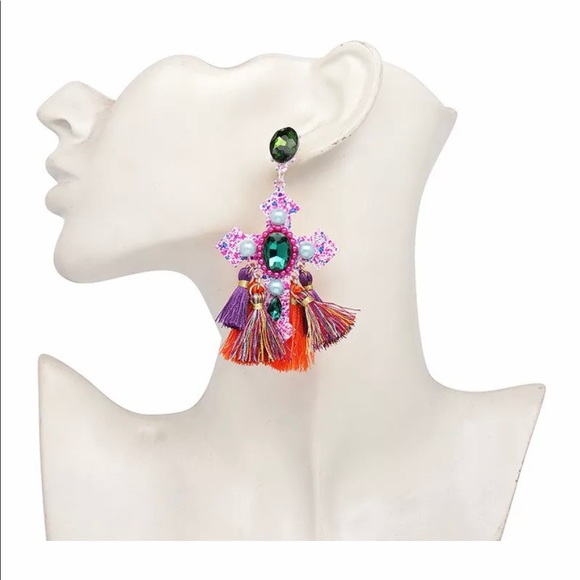 “The Cross” Gorgeous Fringe Oversized Earrings - Picture 15 of 17